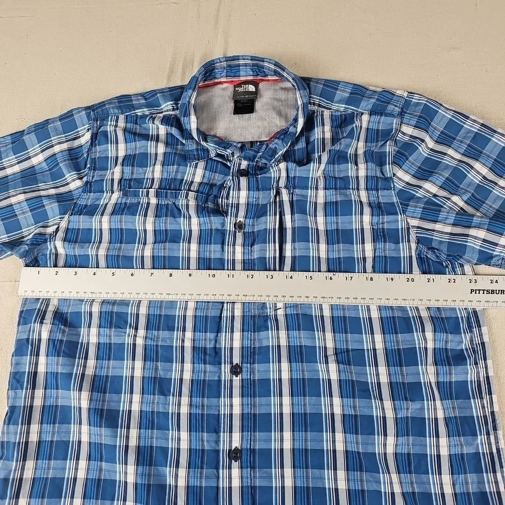 The North Face Millstone Mens L‎ Blue Plaid Shirt Zip Pocket Fishing Hiking ARNF